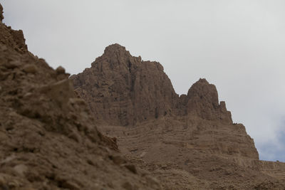 Low angle view of rock formation against clear sky
