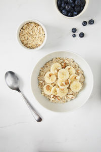 High angle view of breakfast on table