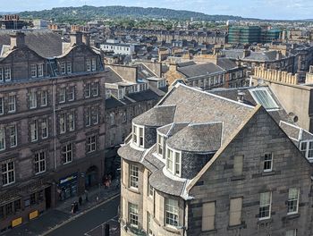 High angle view of buildings in city