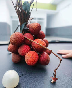 Close-up of strawberries on table