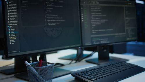 Close-up of laptop on table