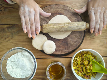 High angle view of food on table