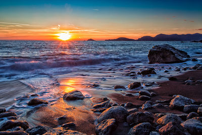 Scenic view of beach during sunset