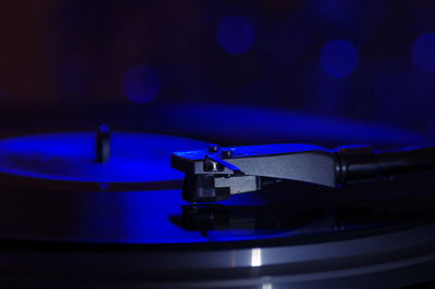 Close-up of turntable in darkroom