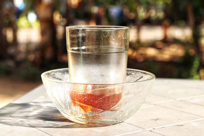 Close-up of drink in glass on table