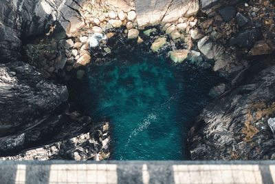 High angle view of rocks by sea