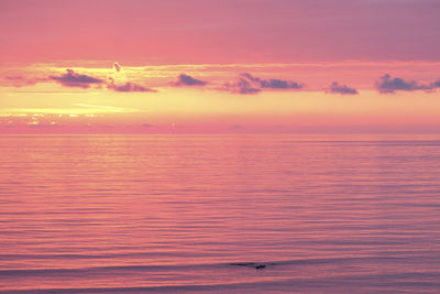 Scenic view of sea against romantic sky at sunset