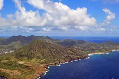 Scenic view of sea against cloudy sky