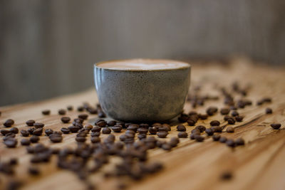 Close-up of coffee cup on table