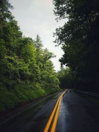 Country road amidst trees against sky