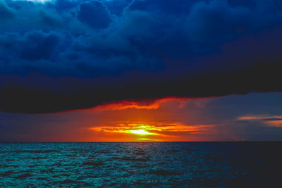 Scenic view of sea against sky at sunset