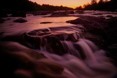 Surface level of water flowing through rocks