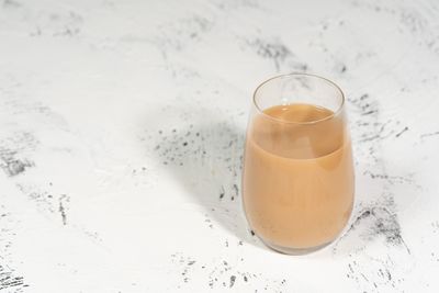 High angle view of drink on table