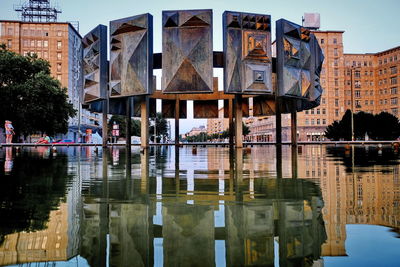 Reflection of buildings in lake