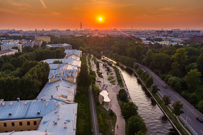 High angle view of buildings in city