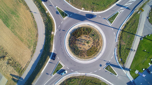 High angle view of road by trees