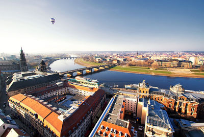 High angle view of buildings in city