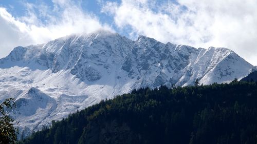 Scenic view of snowcapped mountains against sky