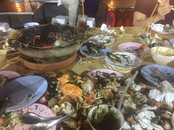 High angle view of food in plate on table