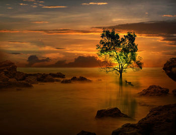 Scenic view of sea against sky during sunset