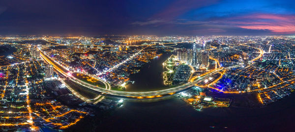 Illuminated cityscape at night