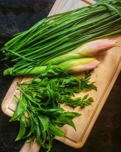 High angle view of vegetables on cutting board