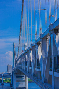 Low angle view of bridge against buildings