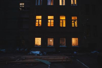 Illuminated building at night