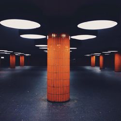 Interior of illuminated subway station