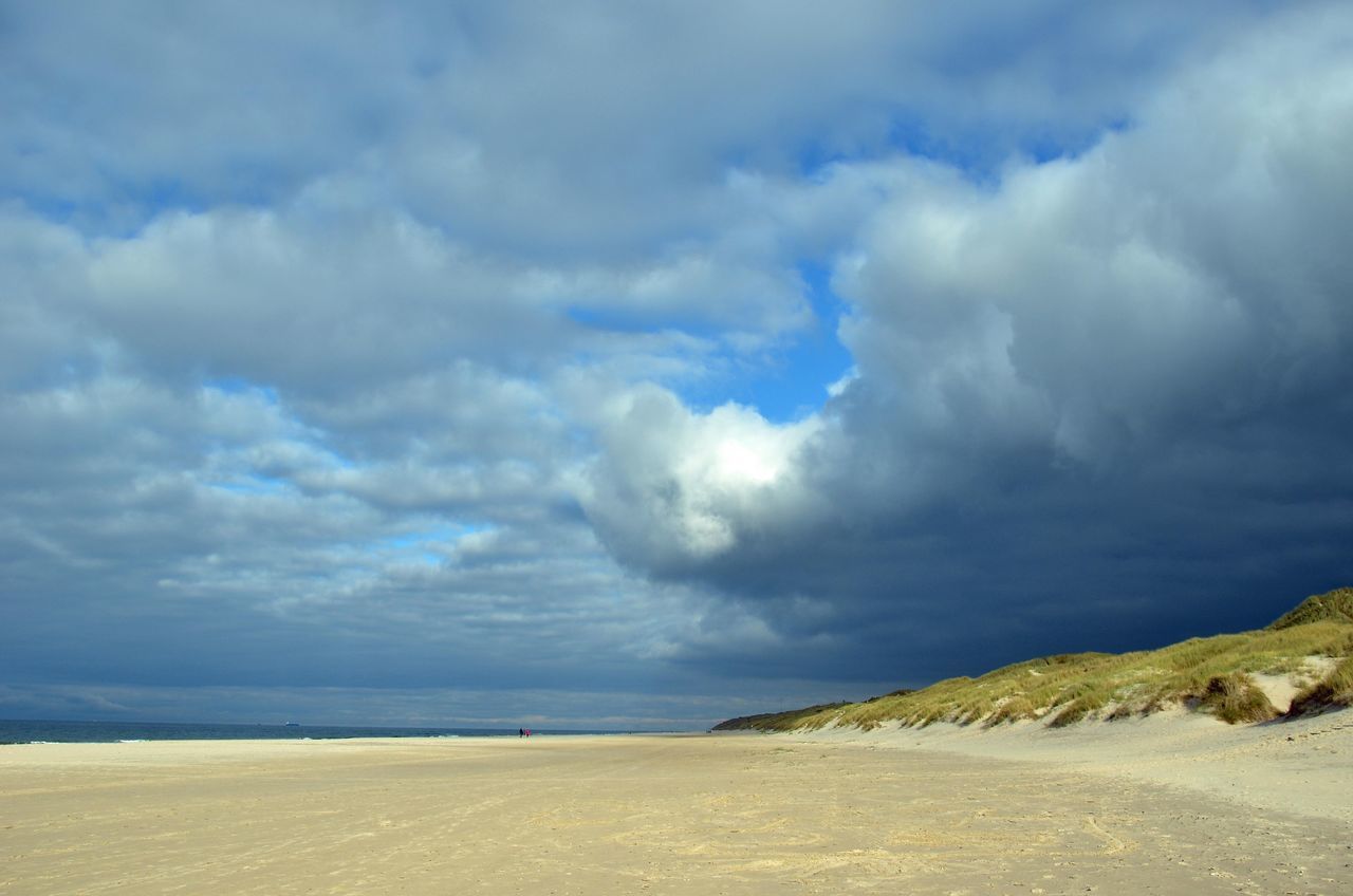 sky, beach, tranquility, tranquil scene, cloud - sky, scenics, sea, beauty in nature, cloudy, sand, shore, nature, water, cloud, weather, idyllic, horizon over water, overcast, remote, outdoors