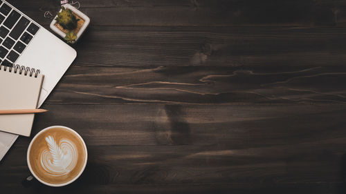 High angle view of coffee on table