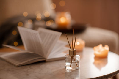 Close-up of christmas decorations on table