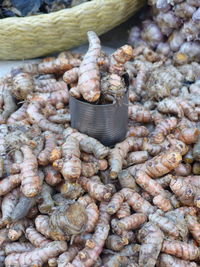 High angle view of curcuma in market