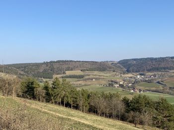 High angle view of landscape against clear sky