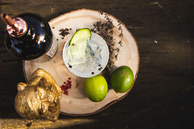 High angle view of drink on table