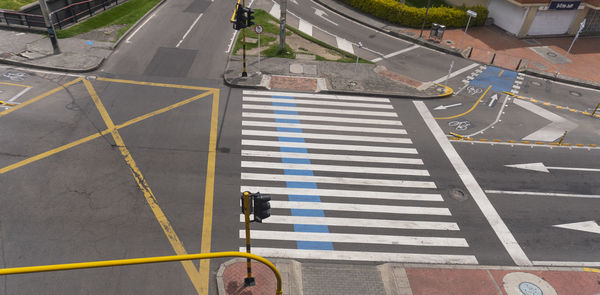 High angle view of road crossing sign