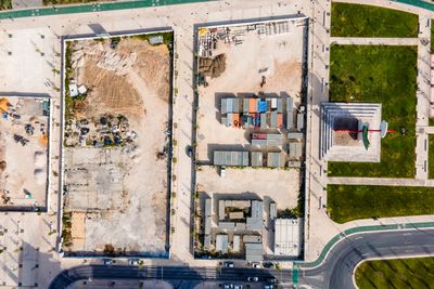 Directly above shot of buildings in city, construction site, lisbon, portugal 