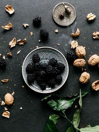 Directly above shot of mulberries in plate