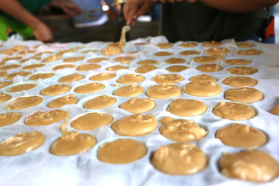 High angle view of person preparing food