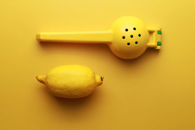 High angle view of yellow fruit on table