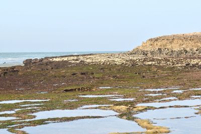 Scenic view of sea against clear sky