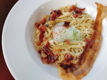 High angle view of breakfast served in plate