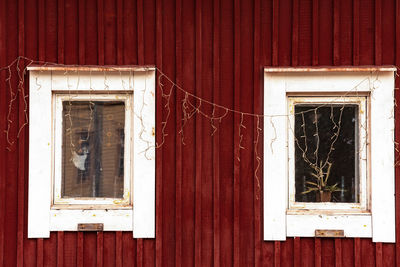 Low angle view of window of old building