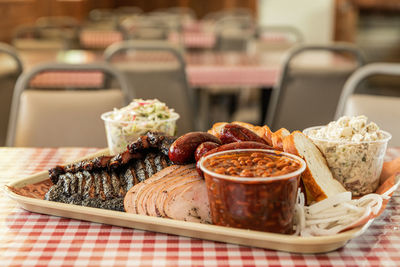 Tray full of barbecue and sides