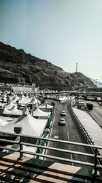 High angle view of road against clear sky