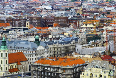 High angle view of buildings in city