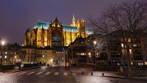 View of city at night during winter