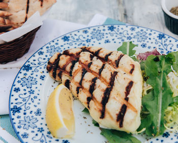 High angle view of food in plate on table