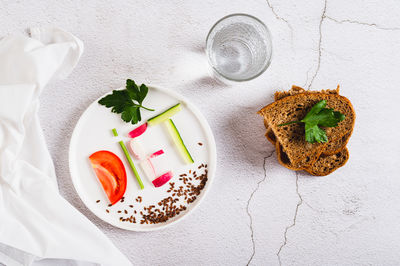 High angle view of food on table