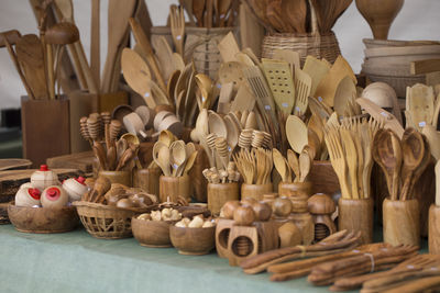 Close-up of wicker basket for sale